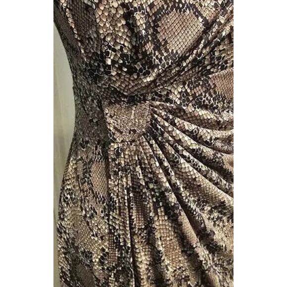 Connected Apparel 6 Tan & Black Snake Print Side Gathered Faux Wrap Sheath - Picture 5 of 5